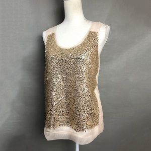 J Crew Silk Top Blush Pink Cream Sequin Tank